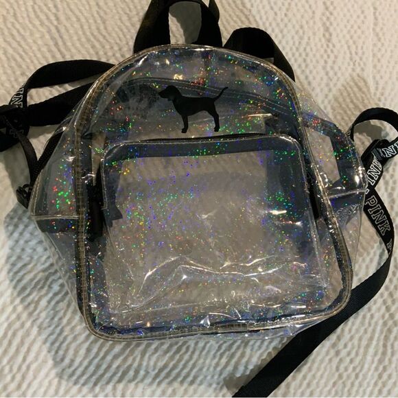 Victoria's Secret PINK Clear Mini Backpack with Dog Logo and Holographic Sparkle - Picture 3 of 5